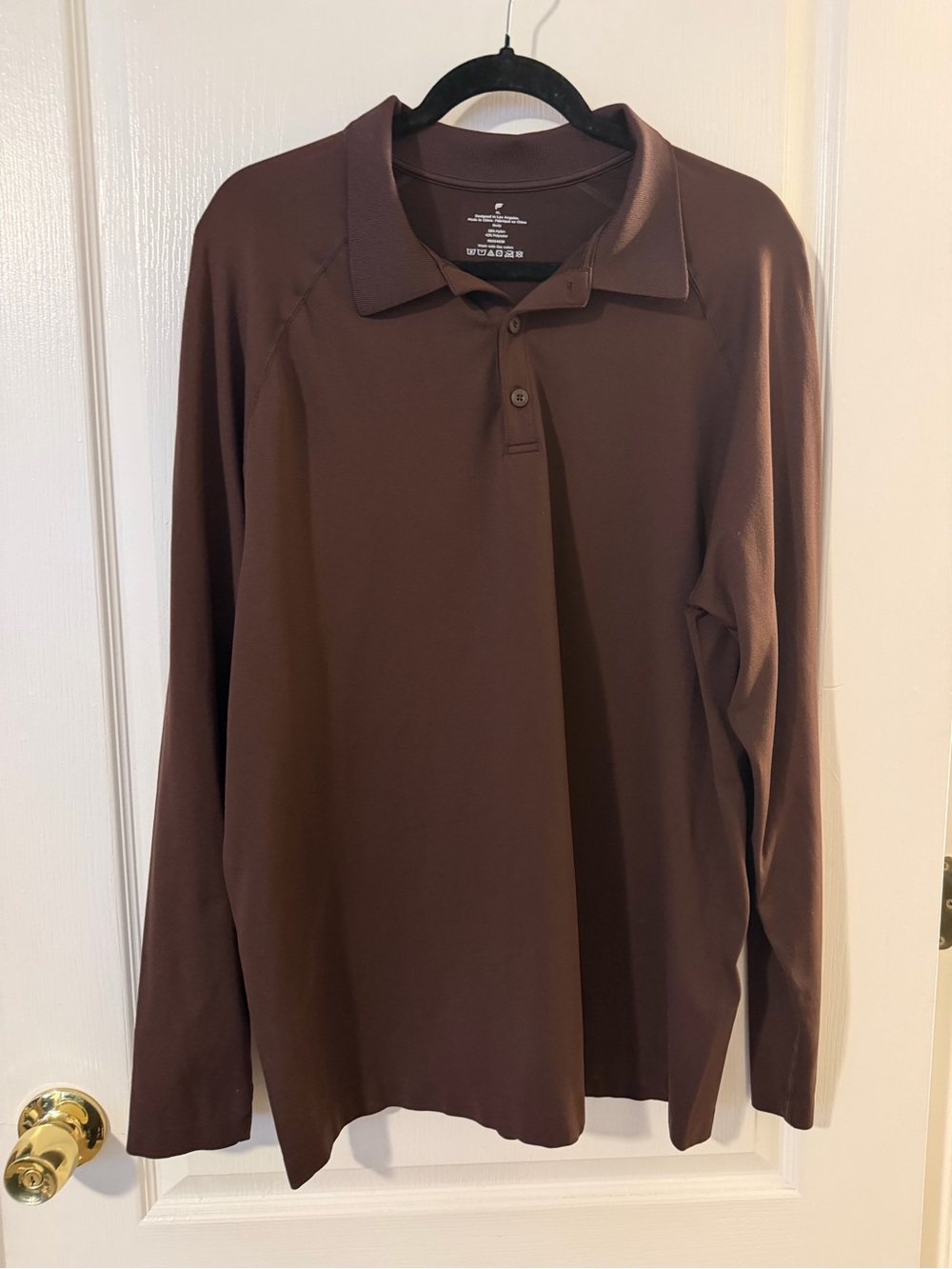 Fabletics Men's Dark Brown Long-Sleeve Polo